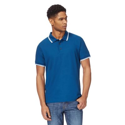 Big and tall dark blue textured tailored fit polo shirt